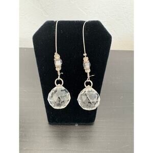 Clear textured round earrings beads Silver2.5 drop. Kidney Wires Fashion jewelry